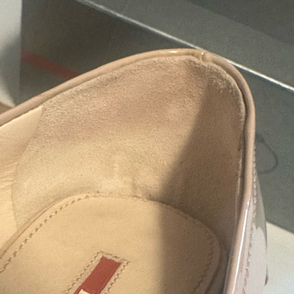 Prada Nude Patent Leather Peep-Toe Pumps - Picture 10 of 11